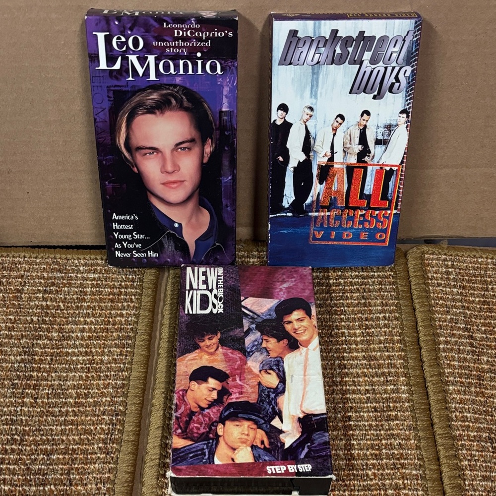 3 VHS - Boy Bands Teen Idol of the 90's.  Leo Mania, New Kids, Backstreet Boys